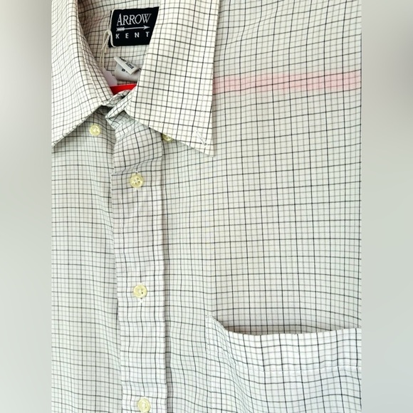 Arrow Kent Men’s Size 16 Short Sleeve White w/Black & Grey Checkered Plaid Shirt - Picture 7 of 9